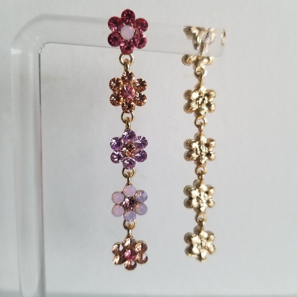 Rhinestone Flower Earrings - Picture 4 of 6